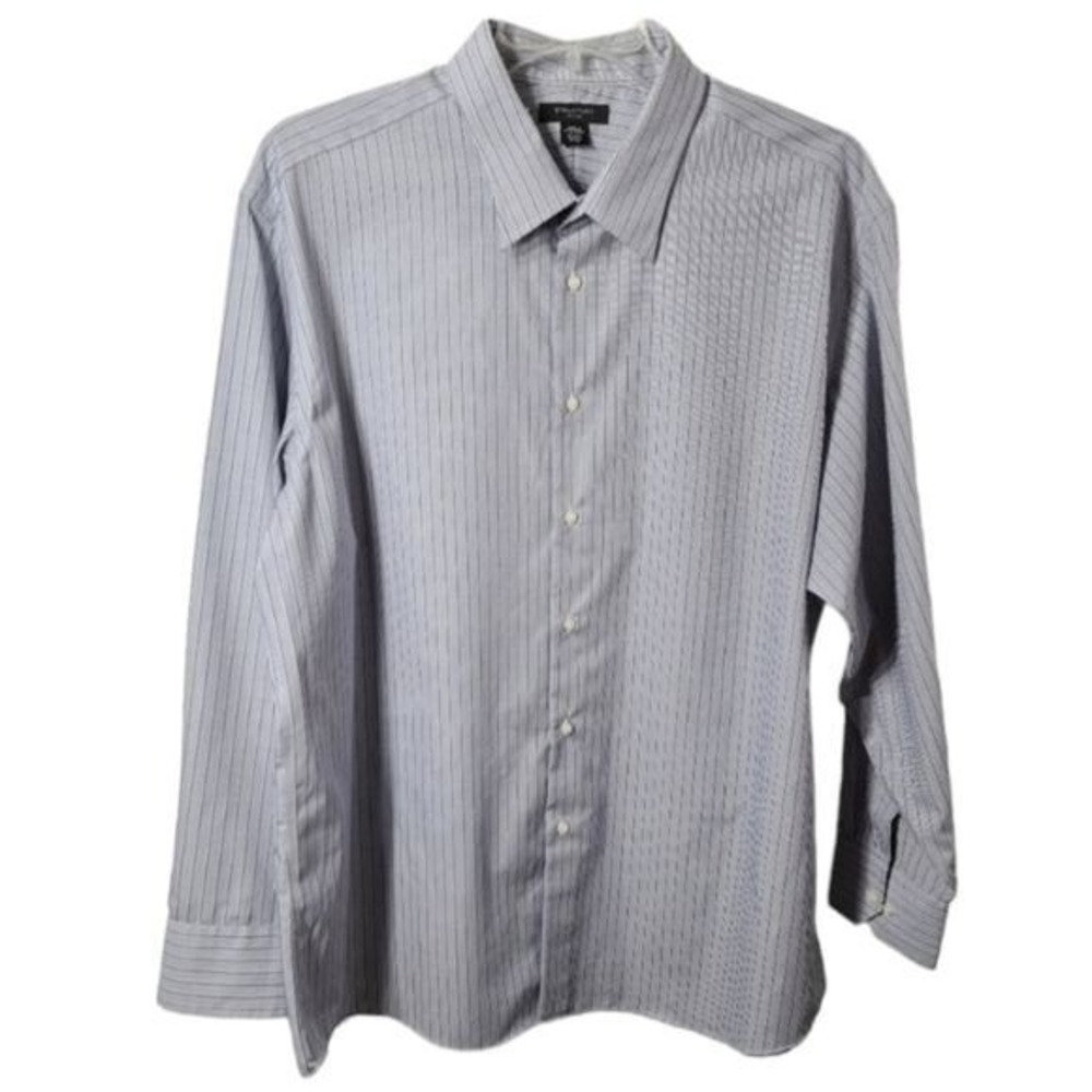 Structure (Fitted) Men's Light Blue/Grey Long Sleeved Collared Shirt Size 2XL